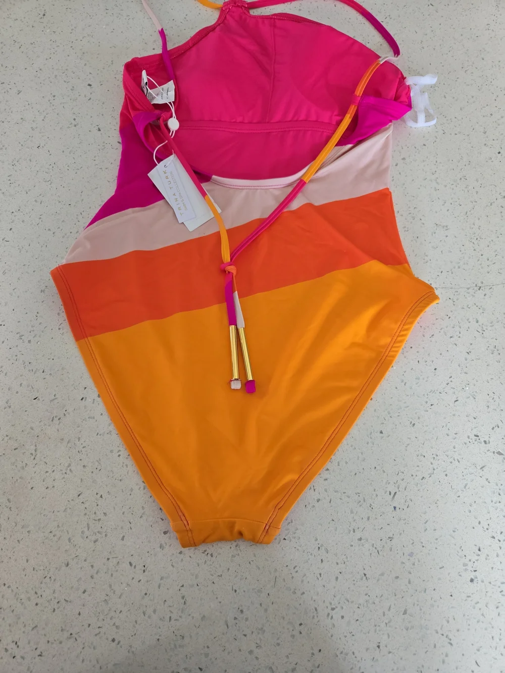 Trina Turk Girls' Diagonal Colorblock One-Piece Swimsuit in Pink, Orange & Cream